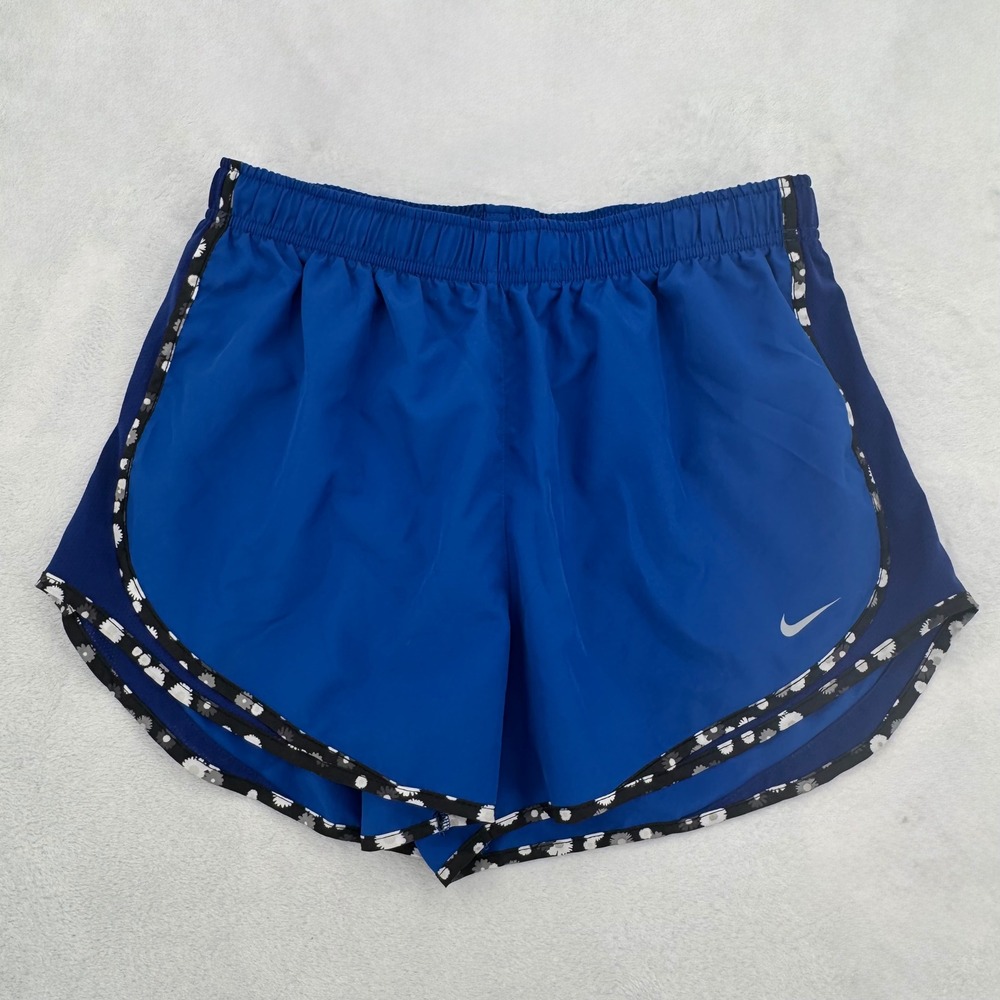 Nike Dri-FIT Tempo Running Shorts Royal Blue Floral Daisy Trim Womens Sz Large